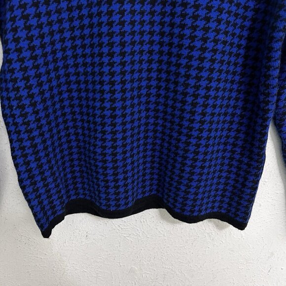 Morgan Taylor VTG 80s Houndstooth Sweater 100% Wool Size M Blue Black Mockneck - Picture 3 of 12
